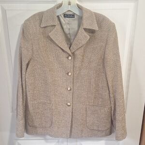 Ann Freedberg "Ssrah" Women's Lined Wool Blazer - Tan - Button Up - M